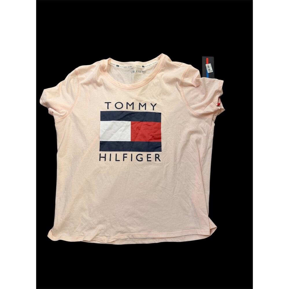 Tommy Hilfiger Light Pink Logo T-Shirt Women’s L Cotton Pullover